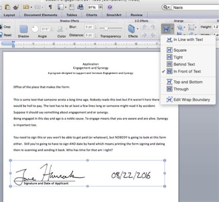 Do you sign a letter above or below your printed name?