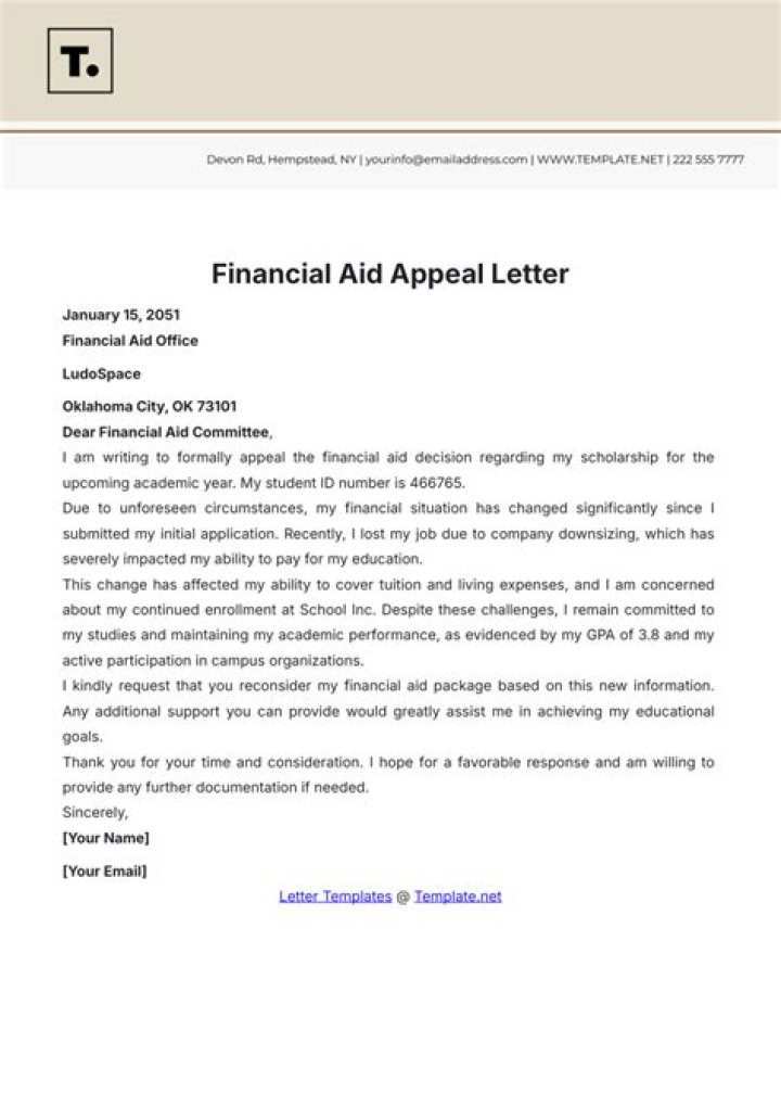 How do I write a letter asking for financial aid for college?