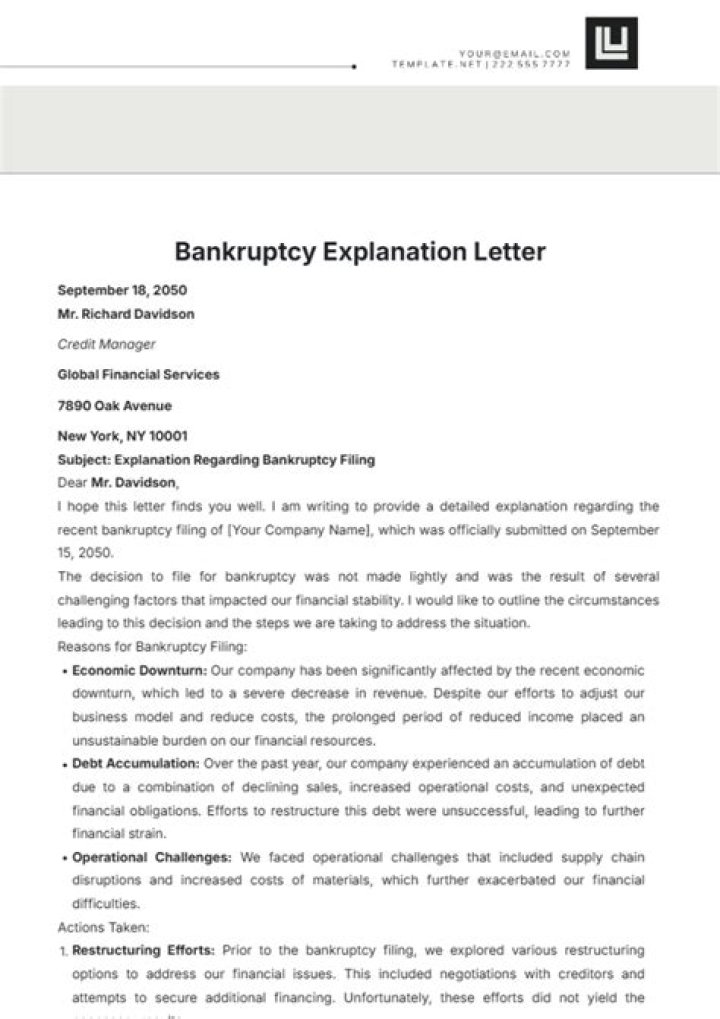 How do I write a letter of explanation for bankruptcy?