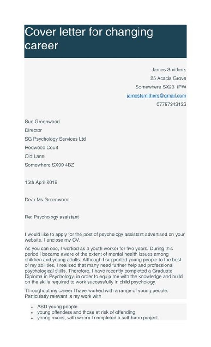 How do you write a cover letter when changing career fields?