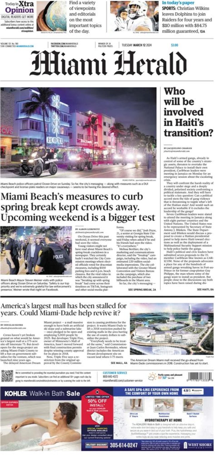 How much does the Miami Herald newspaper cost?