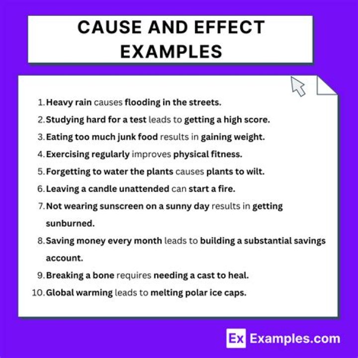 What are the 5 examples of cause and effect?