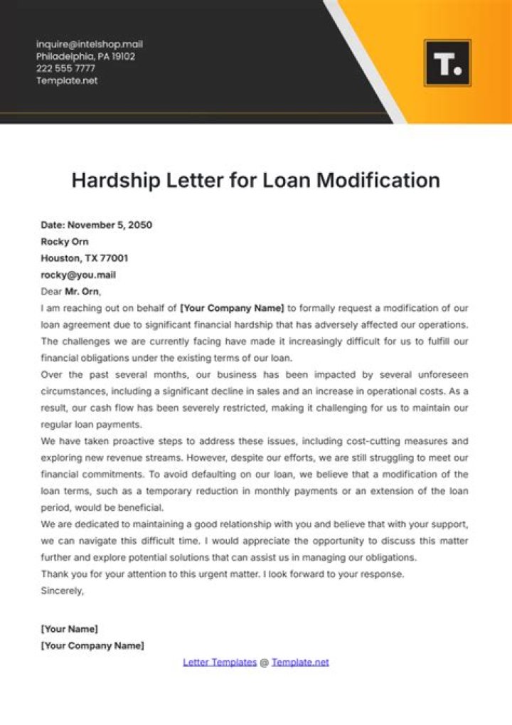 What is a hardship letter for loan modification?