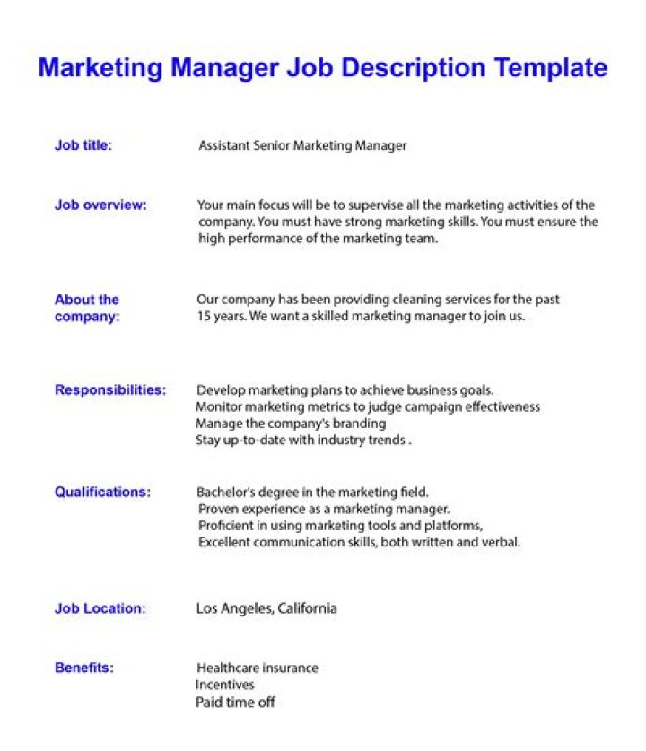 What is job description for marketing manager?