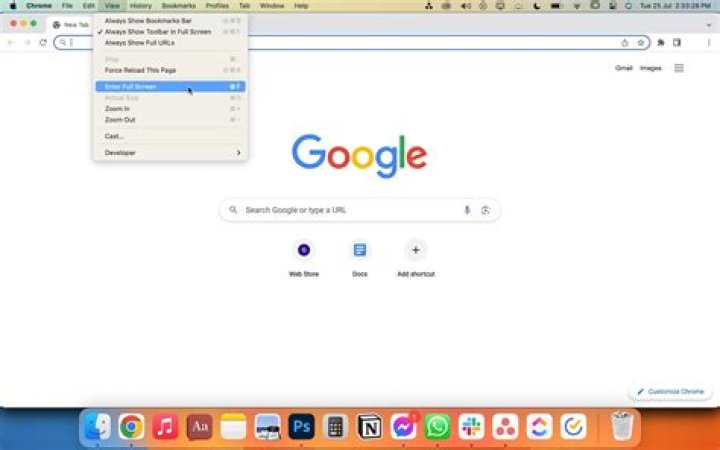 What is the shortcut to full screen Chrome on a Mac?