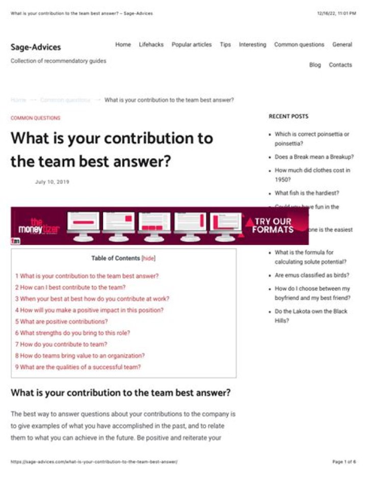 What is your contribution to the organization best answer?