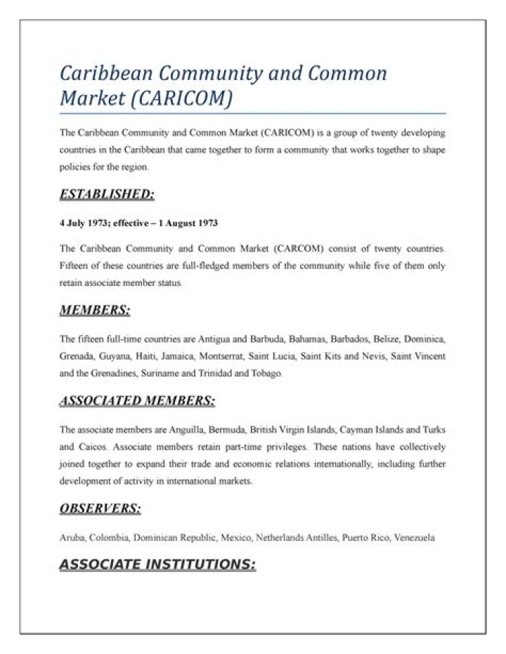 When did the Caribbean Community and Common Market begin?