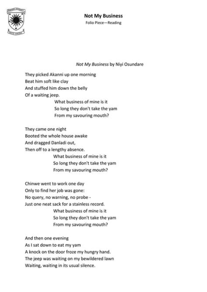 When was Not My Business poem written?