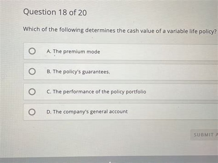 Which of the following determines the cash value of a variable life policy?